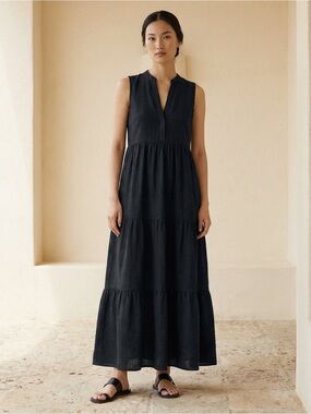 Boden Black Sleeveless Tiered Maxi Dress sz 6R